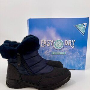Easy Street Frosty Waterproof Ankle Boots Size 7.5W Navy Blue Faux Fur